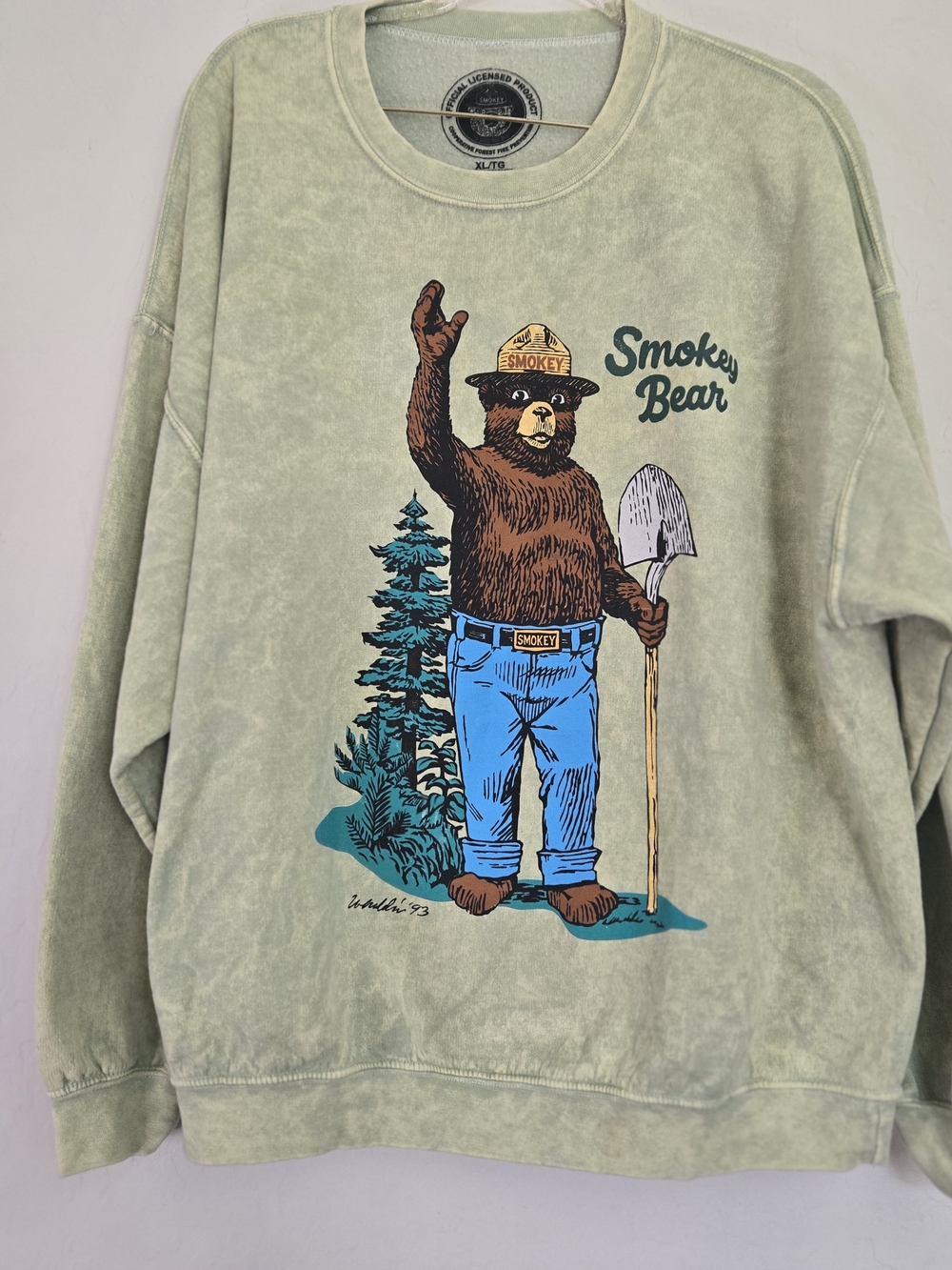 Vintage Smokey Bear Graphic Crewneck Sweatshirt - Sage Green